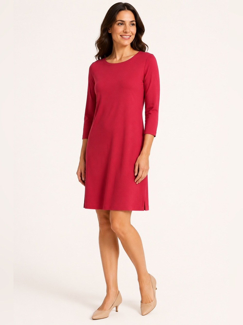 Tommy Bahama Drapey Ponte Red 3/4 Sleeve Shift Dress Small